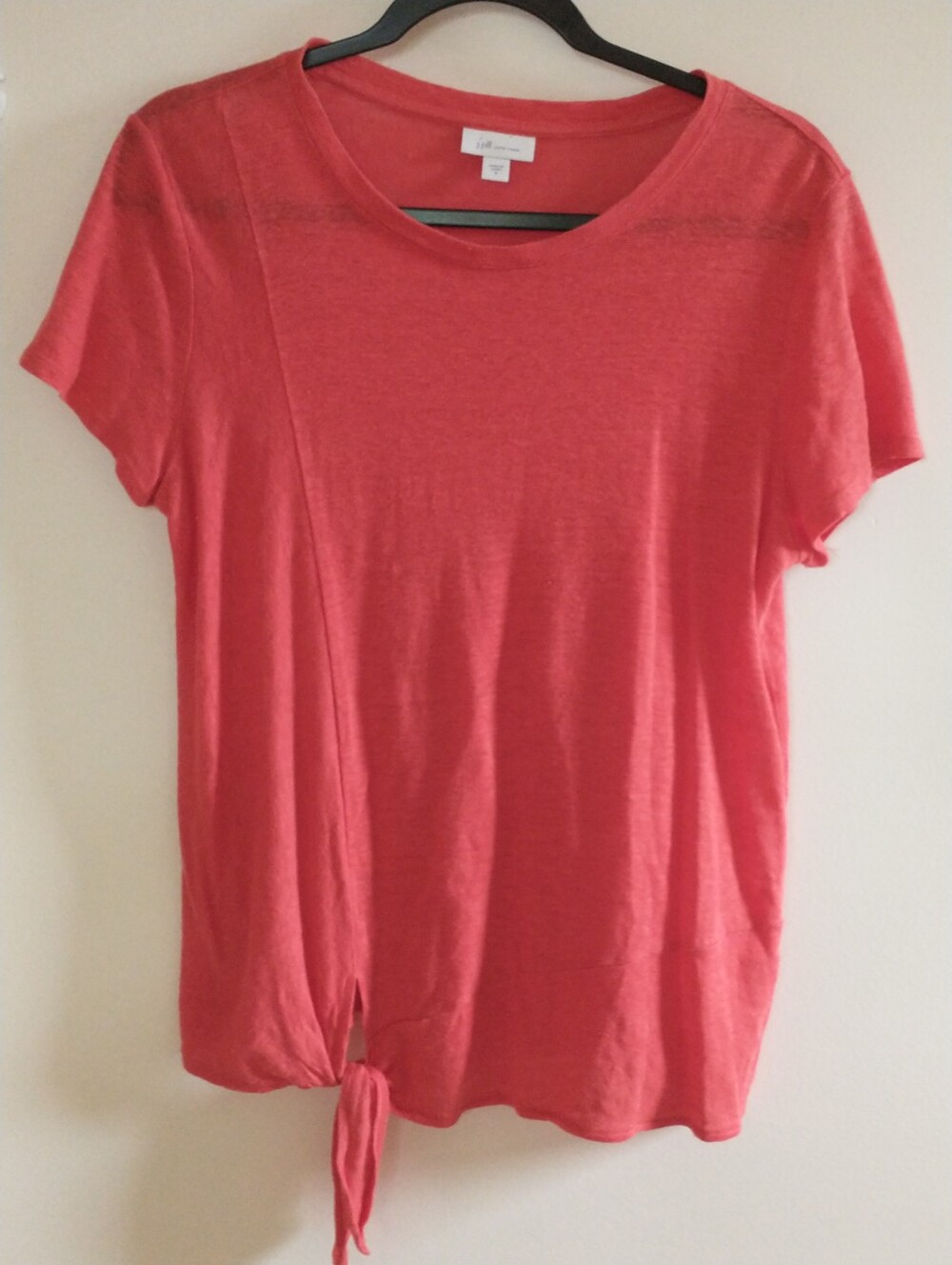 J Jill Women’s Coral Red Tie-Hem Love Linen Top Tee S